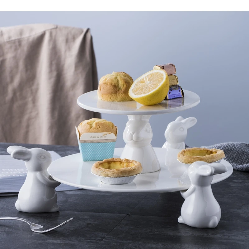 Nordic style ceramics Cute rabbit Cake pan Snack stand Dessert display Wedding Party decoration Household