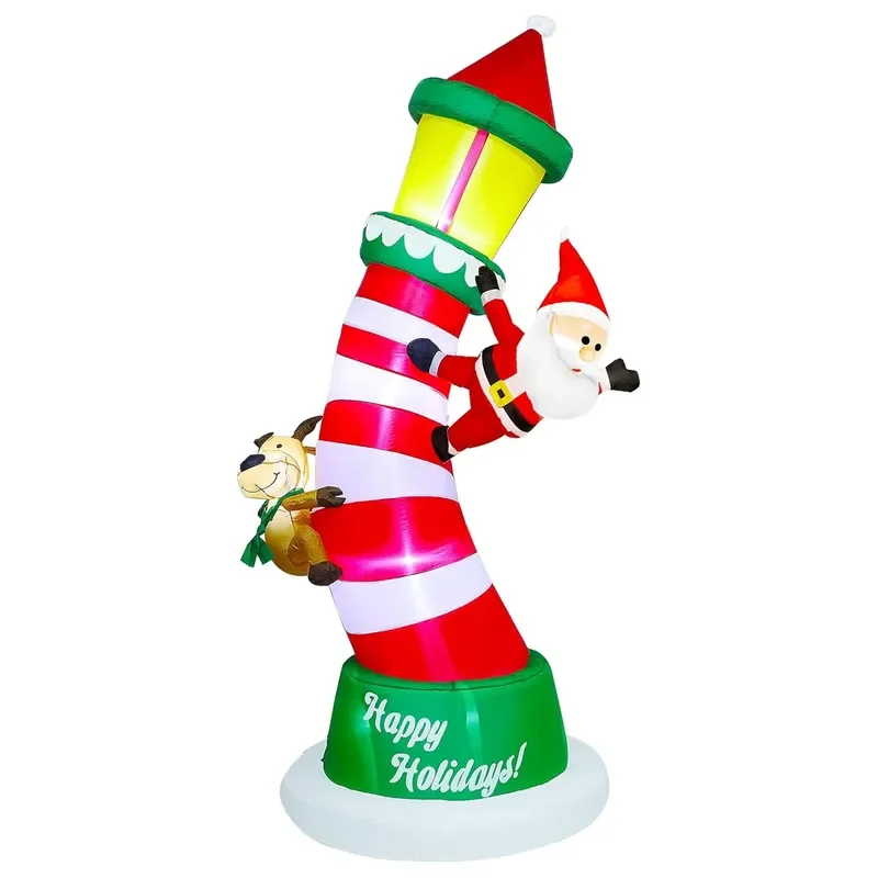 Inflatable LED Light Reindeer Santa Climbing Lighthouse Christmas Garden Outdoor Decoration Ornament