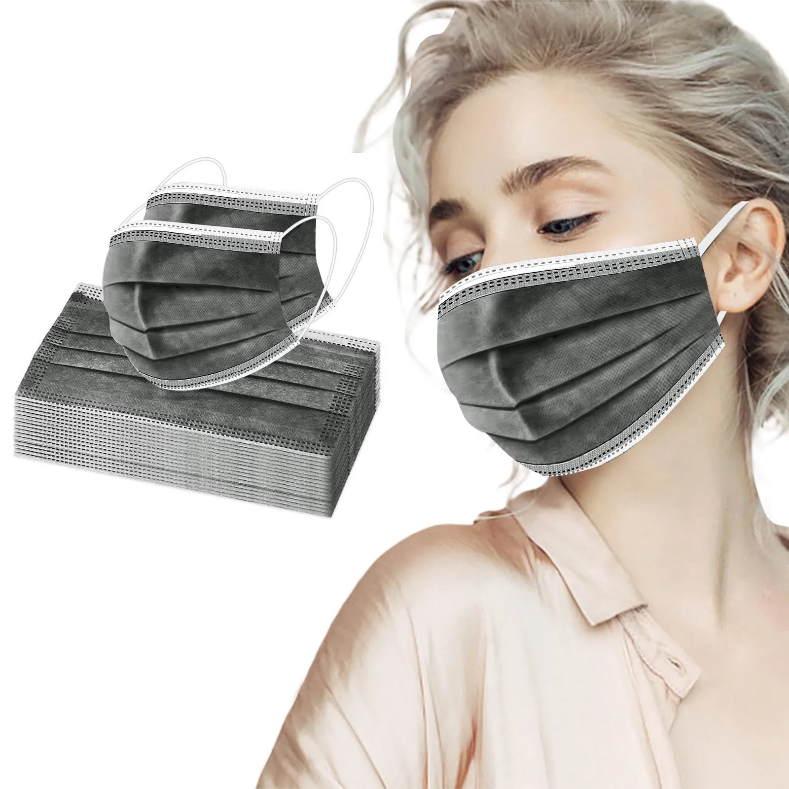 Mascarillas desechables para adultos, 10 Uds./50 Uds./100 Uds., protección gris, desplazamientos diarios, portátiles, prácticas, multifuncionales