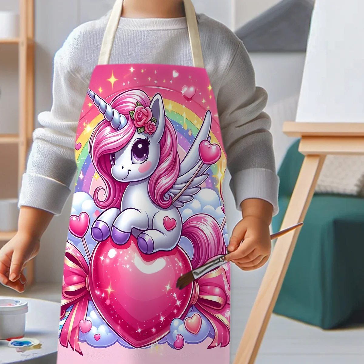 Rainbow Pink Unicorn Apron MadeSuitable for Dining Decoration, Kitchen Use, Holiday Decor, Scene Settings, Party Decorations,