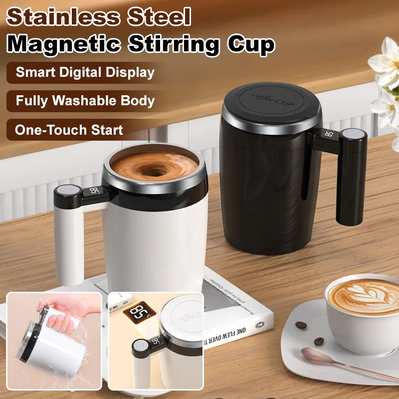 Rechargeable Stirring Coffee Mug Stainless Steel Insulated Cup Portable Auto Mixing Cup for Home Travel Office