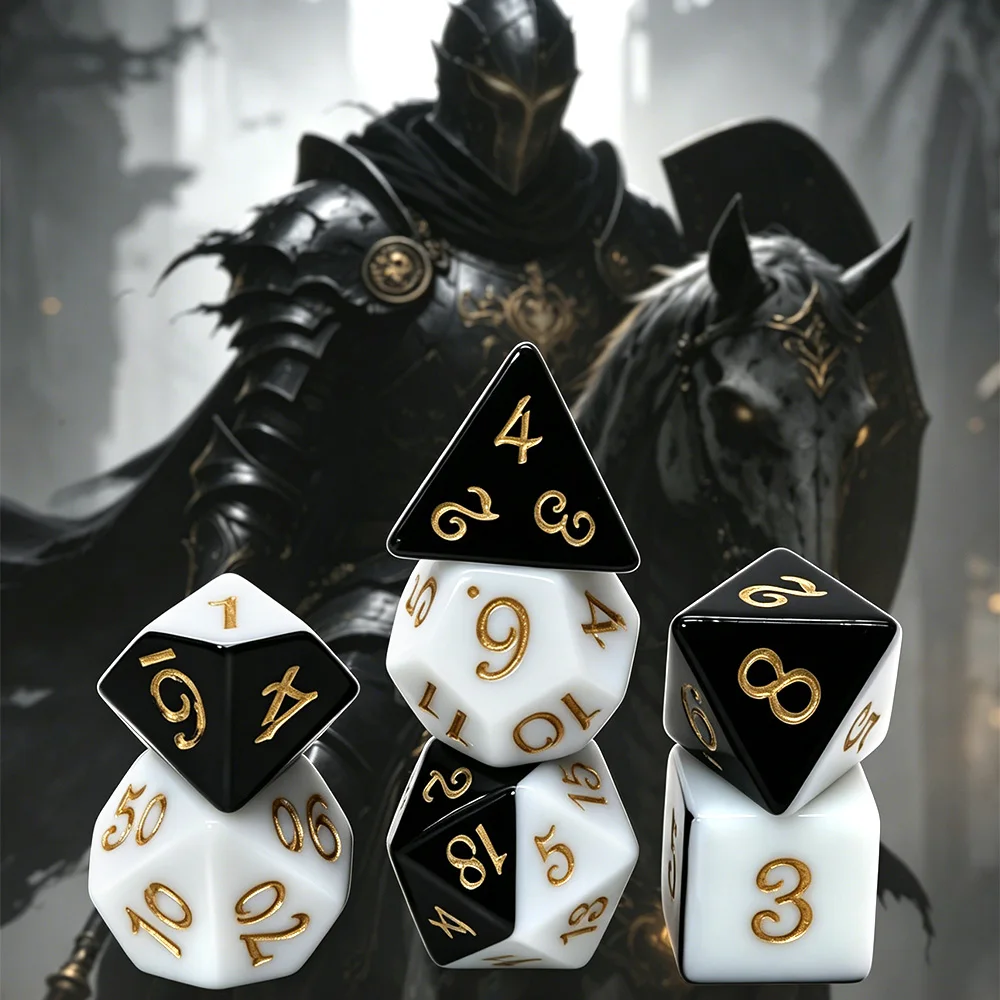 7Pcs Black White Resin D6 Polyhedral Dice Set For Role Play…
