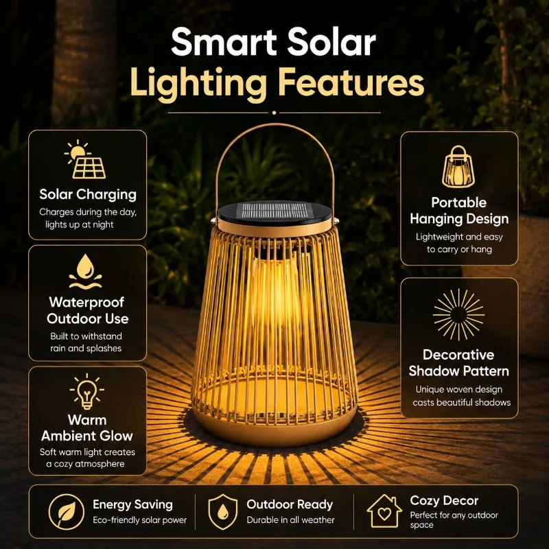 

New Rattan Lantern Manufacturer Directly Supplies Outdoor Waterproof Courtyard Decoration Pendant Light Outdoor Camping Light