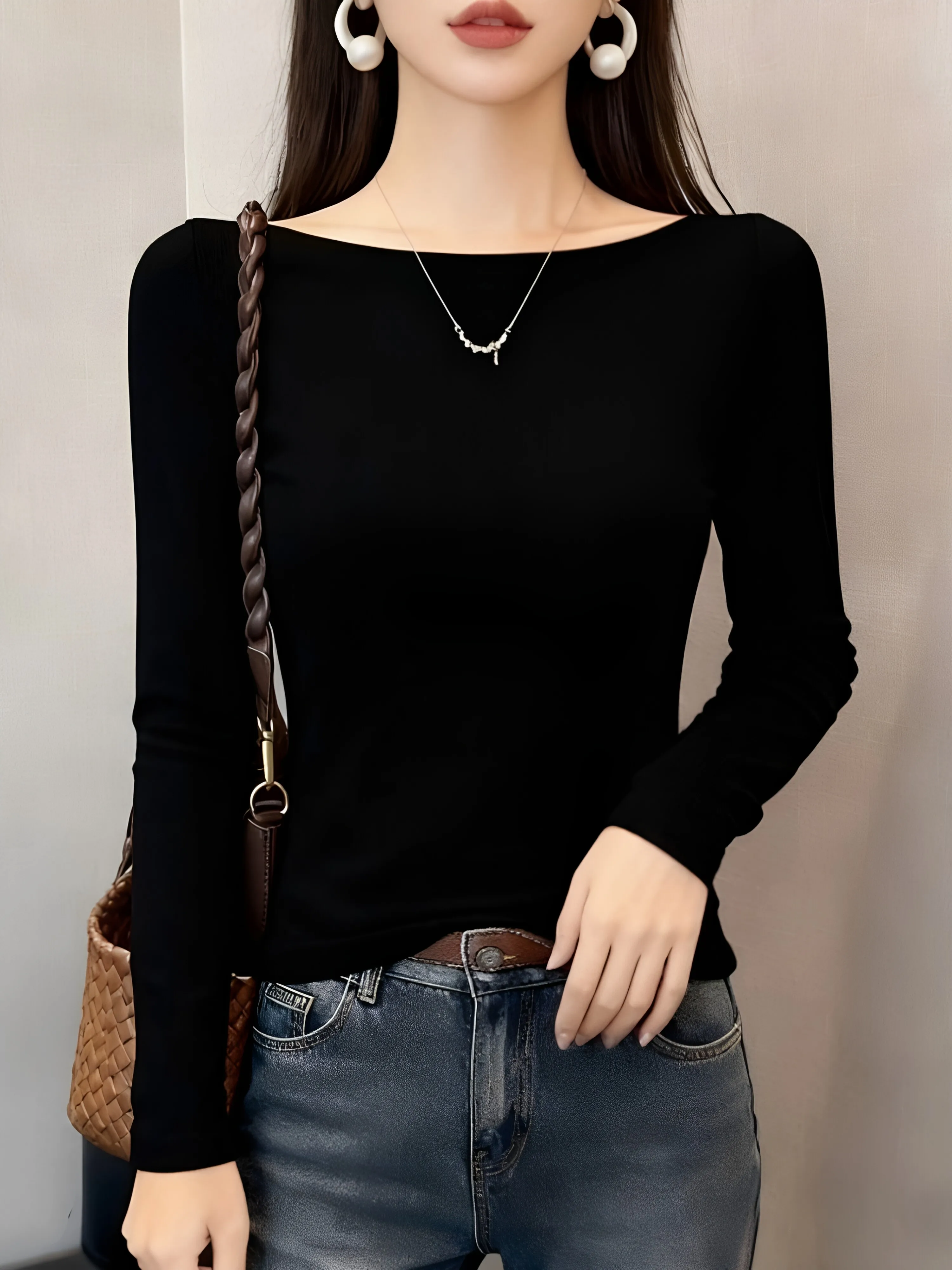 Women's Long Sleeve Base Shirt Spring Autumn New Style plus Size Slim Fit Inner Wear Versatile Outerwear T-Shirt Top