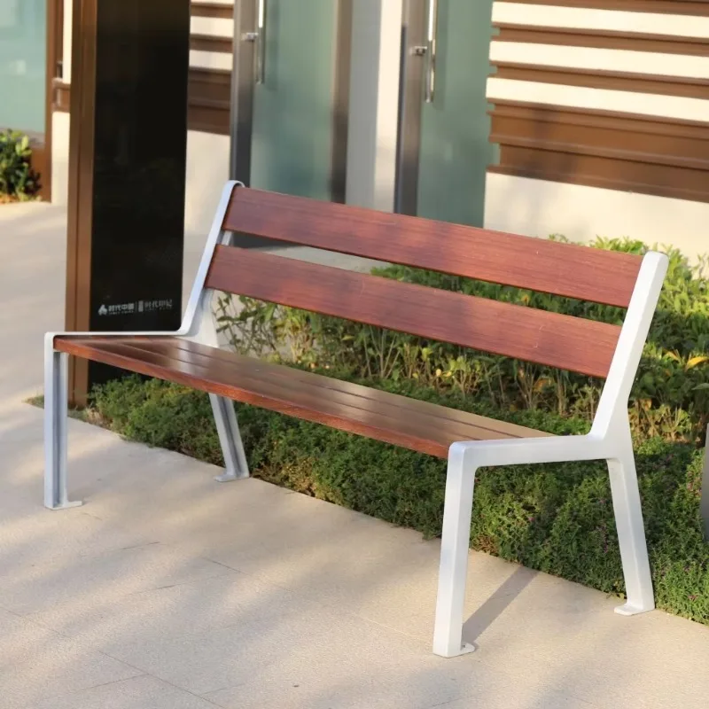 Customized Commercial Outdoor Park Bench Solid Wood Garden Chair with Backrest Aluminum Alloy Benches for Public Area