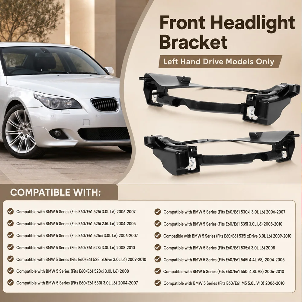 2pcs Headlight Mounting Brackets Support  63126936090 63126936089 For BMW 5 Series E60/E61 525i 528i 530i 535i 545i 550i view 6