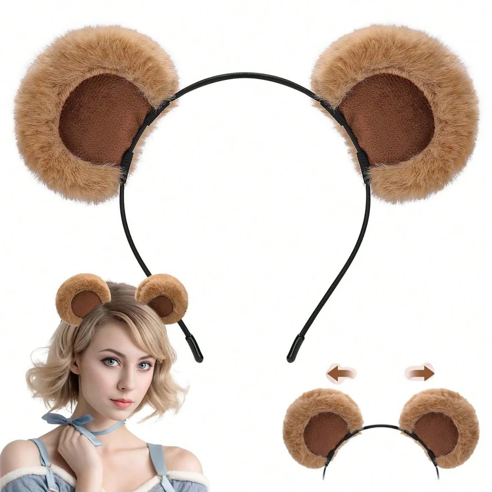 

1 шт., повязка на голову с коричневыми медвежьими ушками на осень-зиму, повязка на голову с милыми медвежьими ушками, подвижные уши, головной убор в форме медведя, подходящий на Рождество