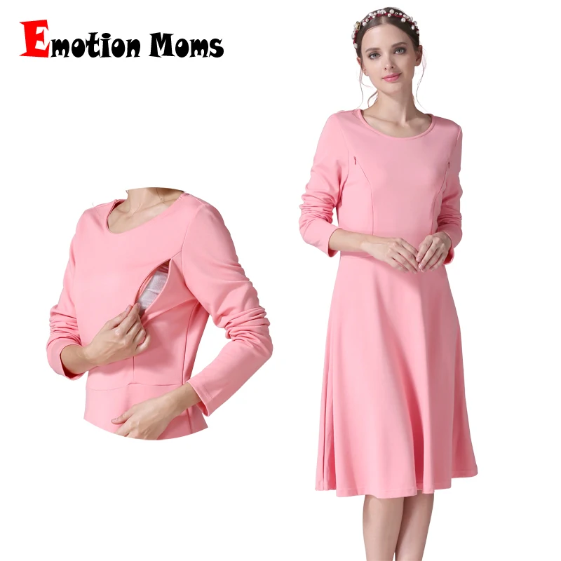 Solid Long Sleeve Maternity Clothes Nursing Breastfeeding Dresses Moms Feeding Wear S M L XL XXL Free Shipping