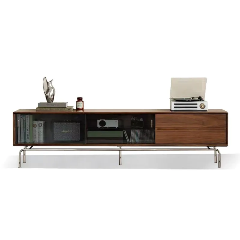 

Solid wood TV cabinet, modern simple tall storage locker, household black walnut, wall cabinet