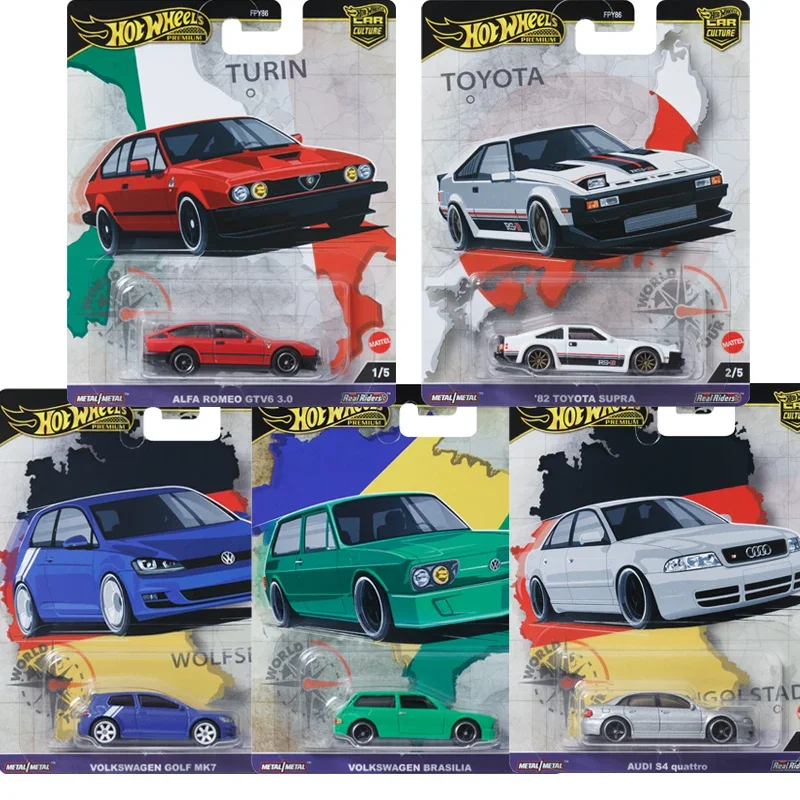 Original Hot Wheels Premium Car Culture World Tour Toys for Boys Diecast 1/64 Alfa Romeo Toyota Supra Volkswagen Agen Golf Audi