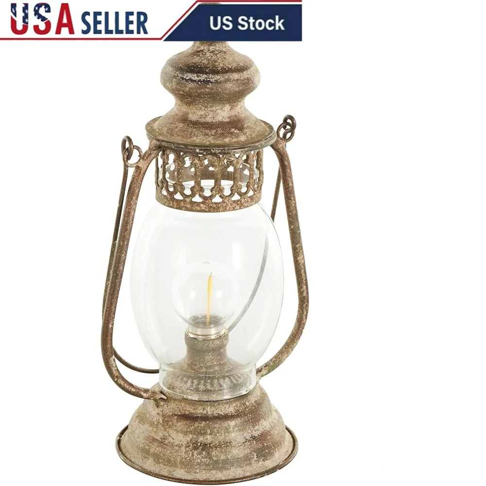 

Деревенский металлический акцентный светильник, антикварный фонарь, настольная лампа, винтажный стиль, гостиная, потертая бронзовая отделка, высота 17 дюймов