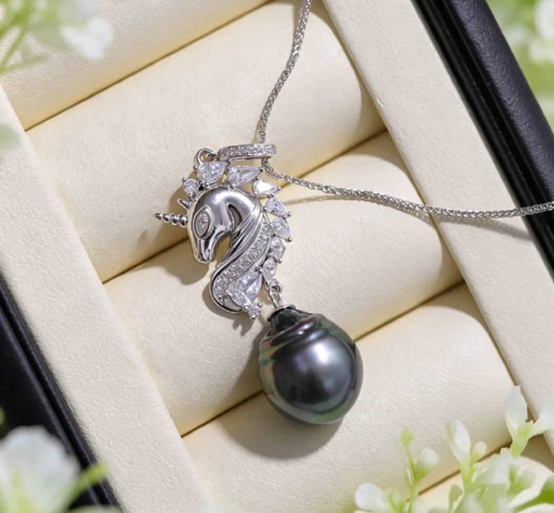 New Pearl Pendant Universal Energy Button AAA11-12mm Natural Pearl Pendant Necklace 18in/925s
