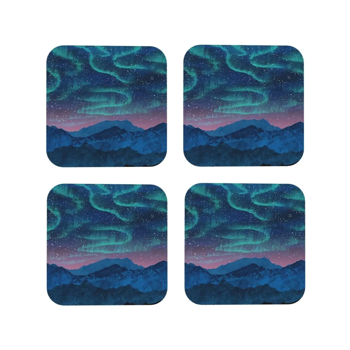 Aurora Borealis sobre posavasos de montaña, manteles individuales de cocina, aislamiento antideslizante, alfombrillas de café, decoración, vajilla para el hogar, juego de 4