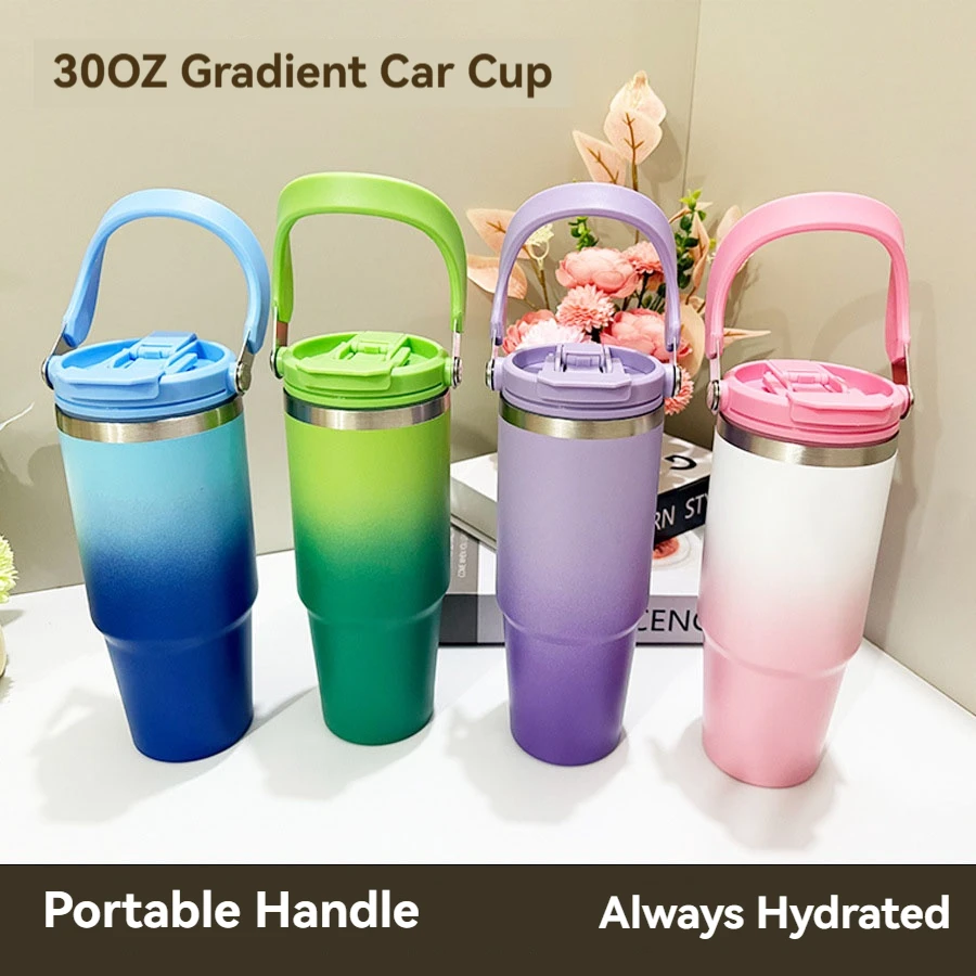 890ML Stainless Steel Thermos Cup with Straw  Keep Cold and Hot Car Coffee Cup Portable Vacuum Flask Travel Thermos Water Bottle