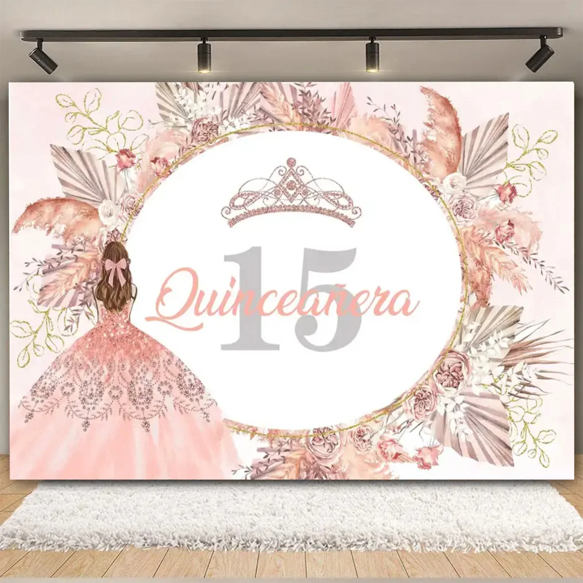 Quinceanera Sweet 15th Birthday Party Backdrop Floral Girl Fifteen Years Old Rose Quinceañera Princess Customized backdround