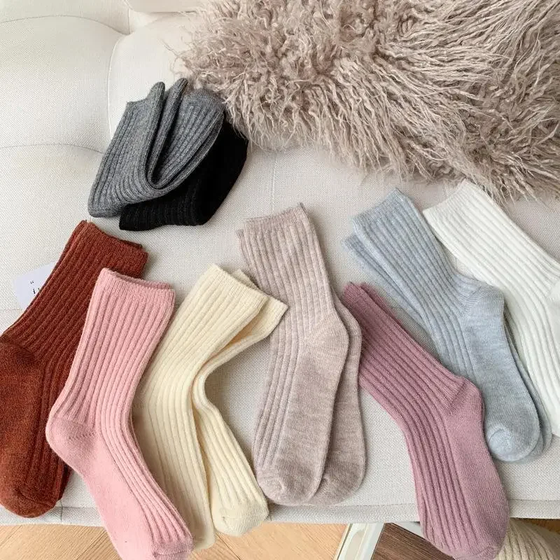 New Arrival Winter Women socks Warm Cashmere Wool Socks Thicker Casual japanese Solid Color Long Sock Girls Thermal Sock