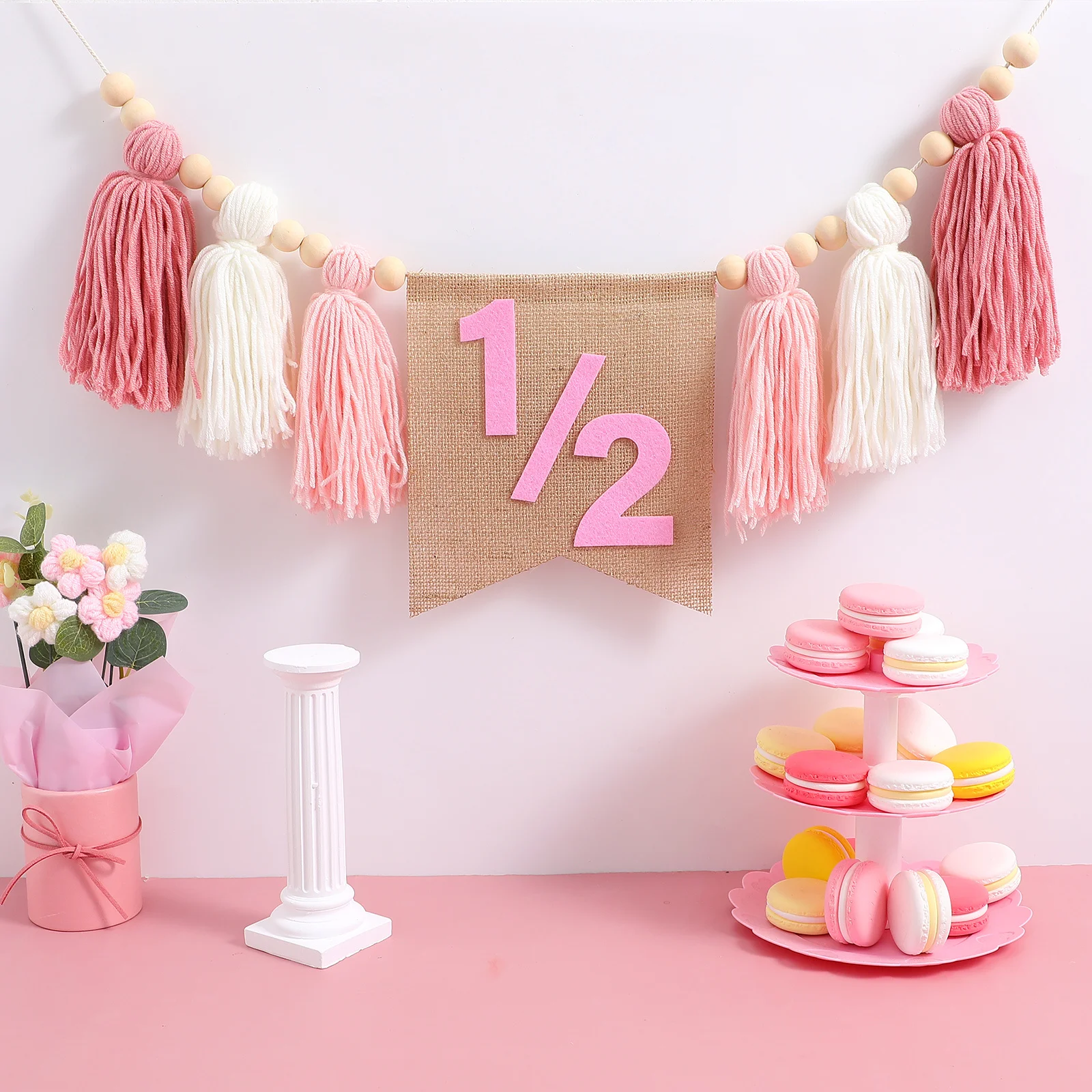 

Half Birthday Banner High Chair Banner Polyester Tassel Decoration Birthday Party Supplies for Boys Girls