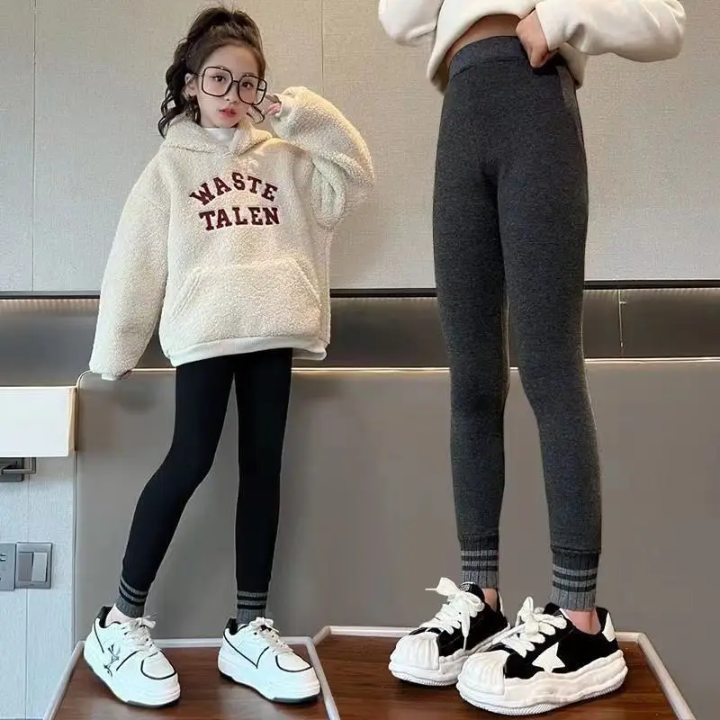 Pantalones de chándal ajustados y lisos para chico de otoño, mallas cálidas de lana para niña, pantalones cortos ajustados para niño de 2 + y pantalones hasta el tobillo para niño