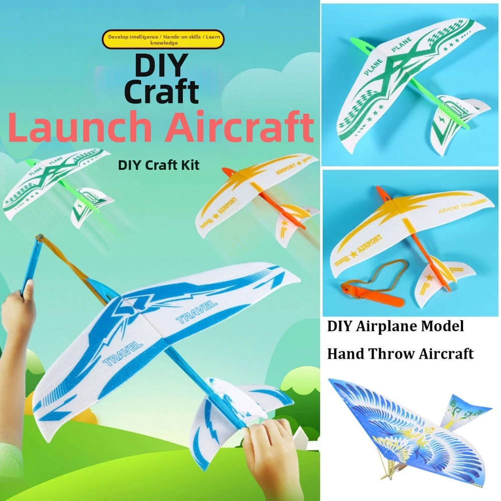 

Ligthweight DIY Airplane Model Rubber Bands Power Multicolors Hand Throw Aircraft Toy Foam Plane Flying Glider for Kids Outdoor
