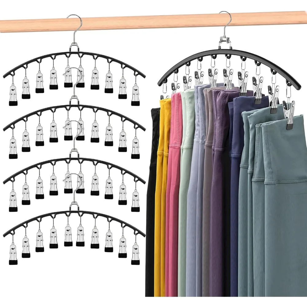 Leggings Organizer Closet, Rotatable Pants Hanger 5 Packs W/10 Clips Hold 50 Leggings, Leggings/shorts/jeans/skirts/pants Hanger