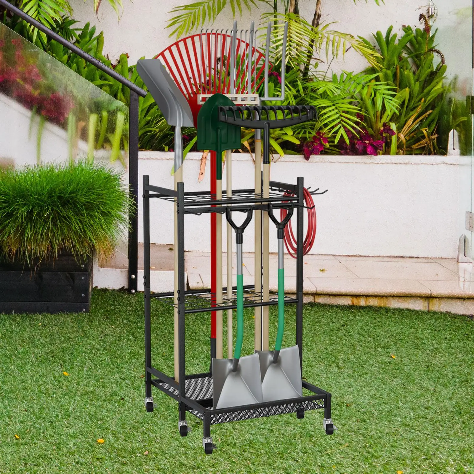 Garden Tool Organizer Yard Rack with Wheels Multipurpose 3 Tier Garage Tools Organizer for for Cleaning Supplies Garden Tool Organizer Yard Rack with Wheels Multipurpose 3 Tier Garage Tools Organizer for for Cleaning Supplies