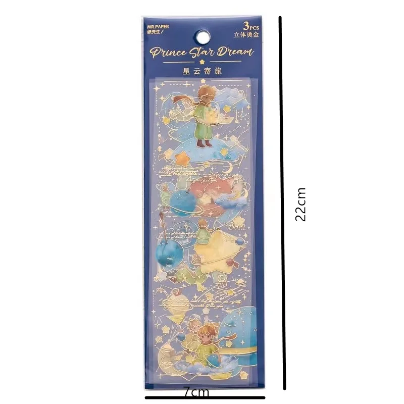 3 Sheet Foil 3D Rose Stickers Prince Kawaii Scrapbooking Collage Material Journal Cute Fox Planner Aesthetic Craft Stickers