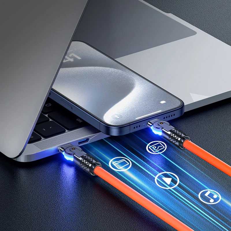 كابل USB C إلى النوع C للشحن السريع للغاية 60 وات PD، دوران كوع 180 درجة لمزامنة البيانات المتوافقة مع أجهزة الكمبيوتر المحمولة Samsung Huawei #4