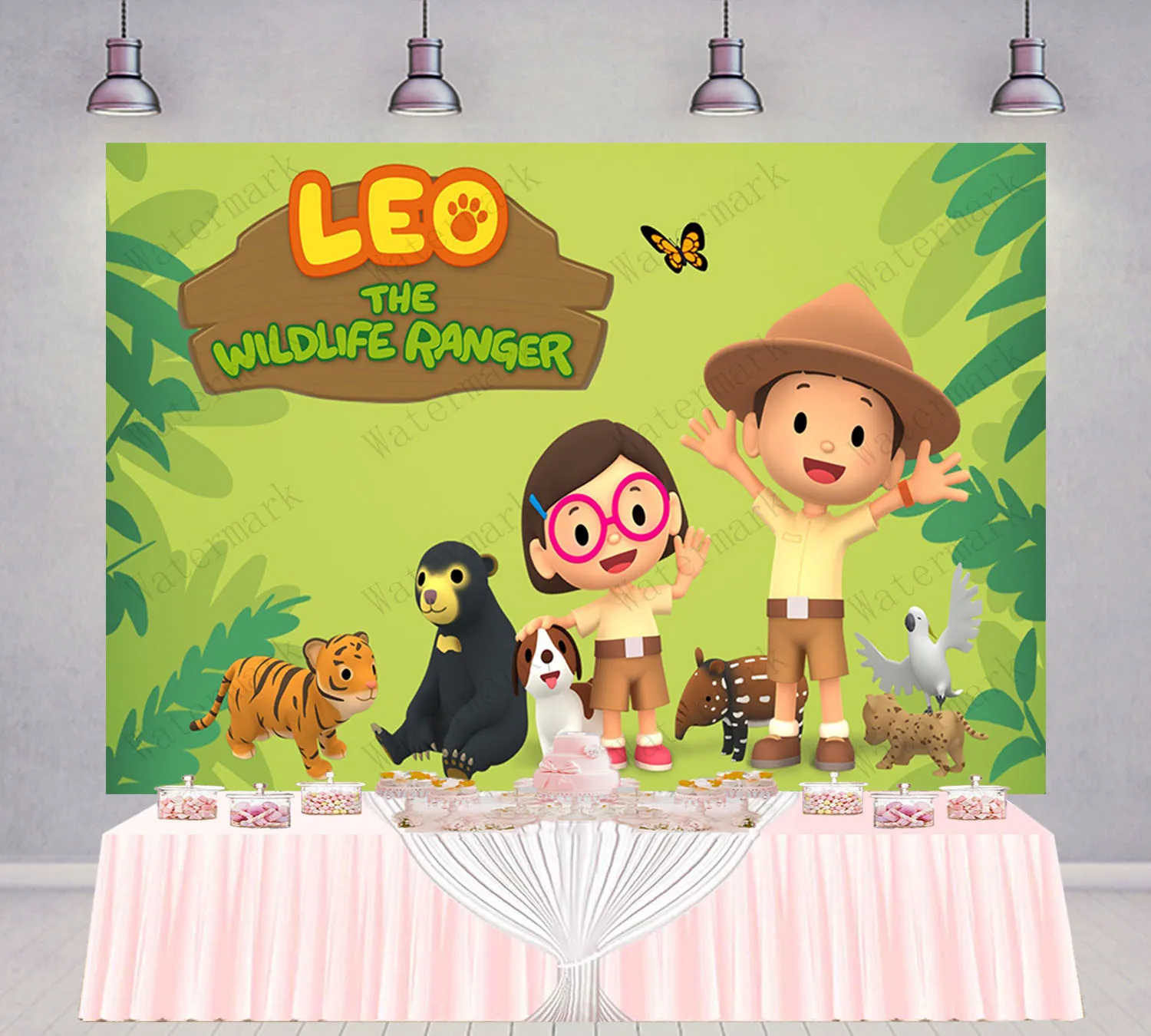 Fondo PatyBar Leo Wildlife Ranger, telón de fondo para fiesta de cumpleaños para niños, fotografía, bosque verde, pancarta de fotos de madera, accesorios decorativos
