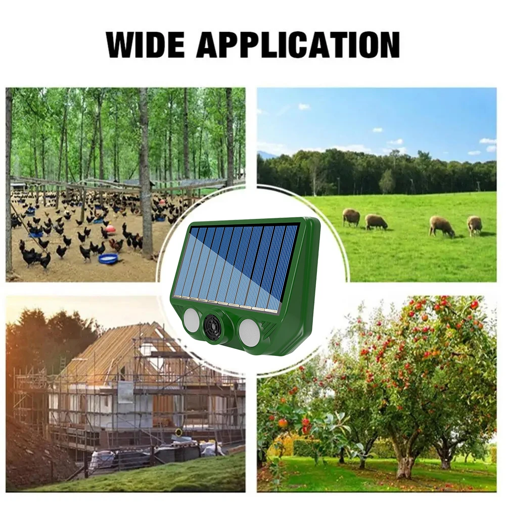Solar Powered Ultrasonic Animal Repellent USB Charging Waterproof Animal Deterrent Strong LED Flashing for Yard Control Drive