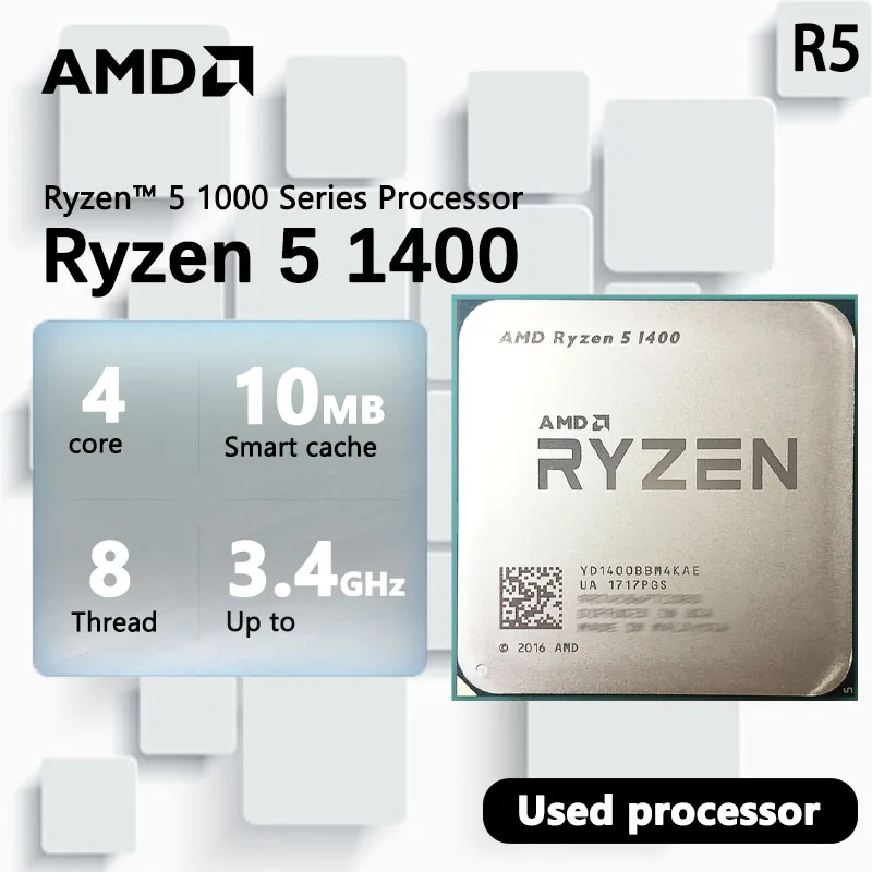 AMD Used Ryzen 5 1400 R5 1400 3.2 GHz  GAMING Zen 0.014  YD1400BBM4KAE Socket AM4