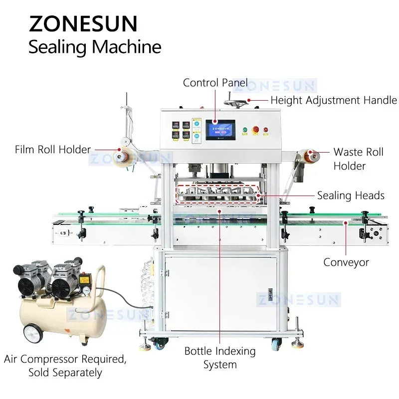 ZONESUN ZS-FKR4T Auto Jar Bottle Sealing Machine 4 Heads Film Roll Heat Press Sealer Plastic Cup Aluminum Foil Lid Packaging view 6