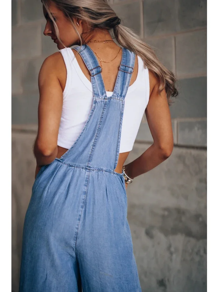 Women Denim Overalls Loose Jumpsuits Wide-leg Summer Female New Pocket High Waist Street Fashion Hole Casual Suspenders