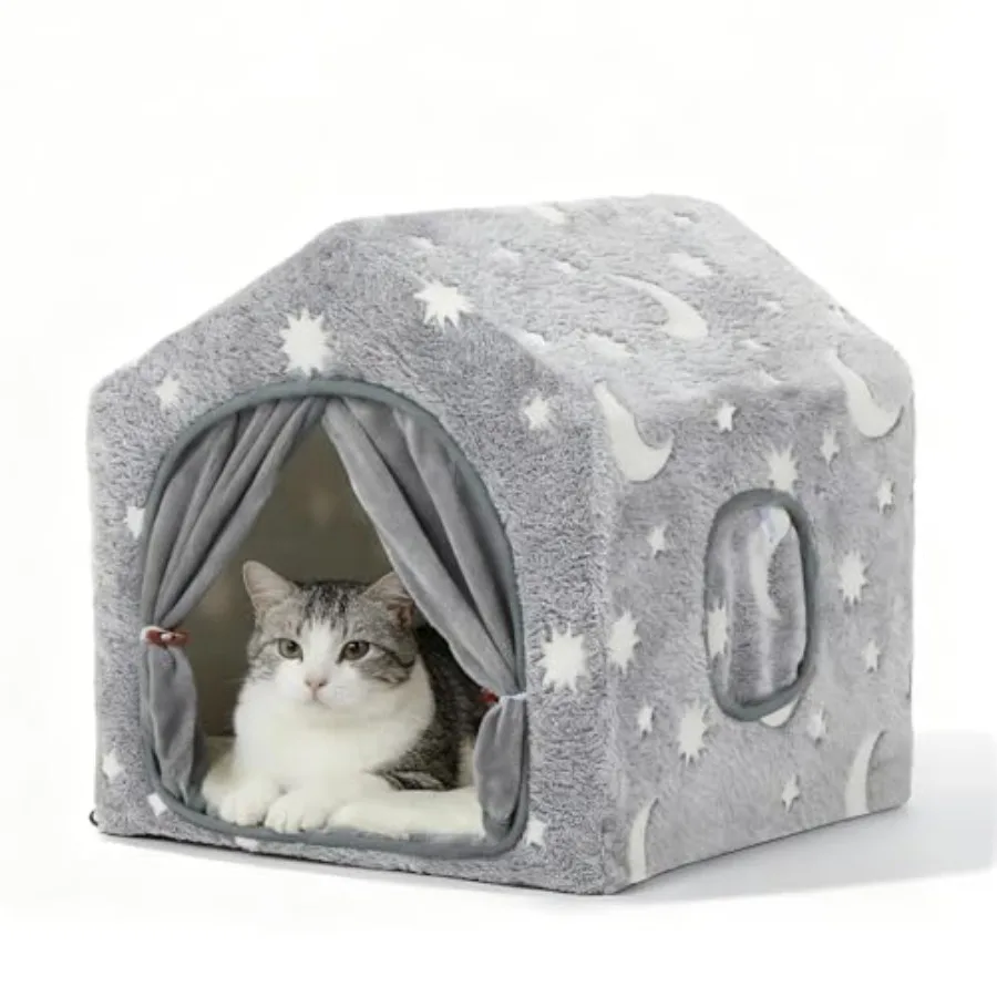 

Indoor Dog House, Night-Luminous Star Dog Tent with Frame, Washable Dog Cave Bed, Suitable for 8-20 lb Puppy and Cat