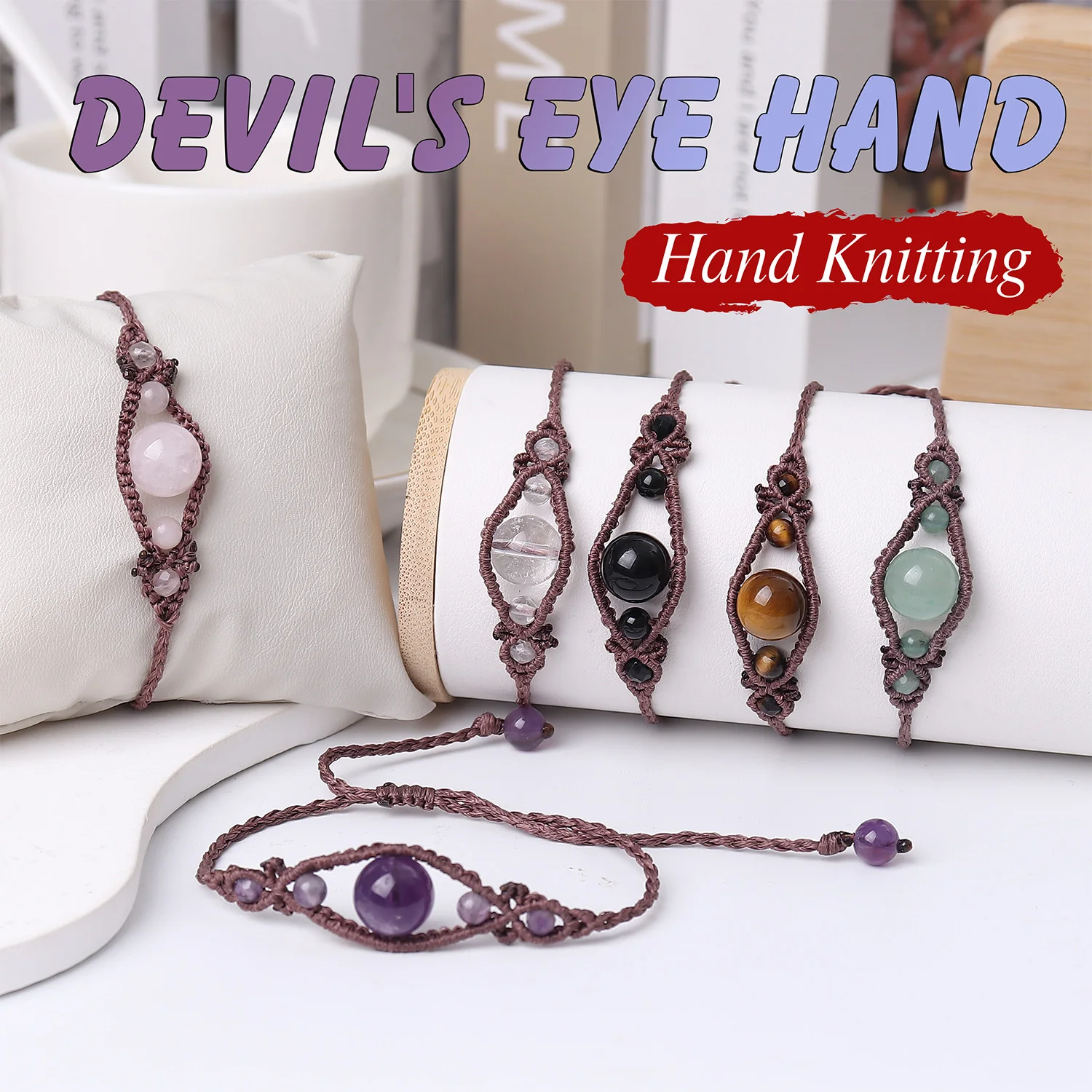 

2025 Simplicity Natural Crystal Devil's Eye Summer Beach Fashion Bracelet Handmade Weaving Hand Rope Jewelry for Women