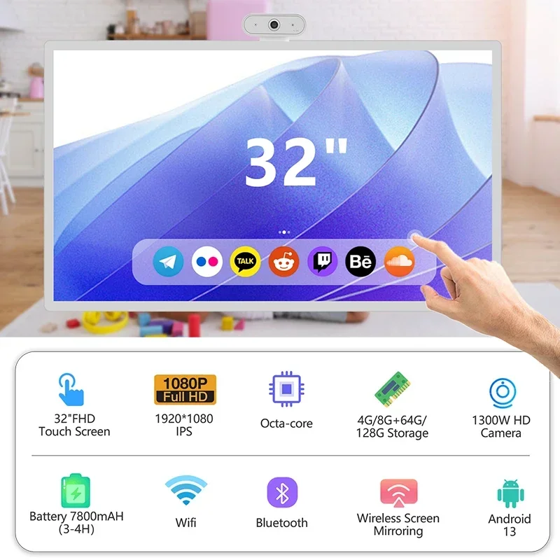 32"  Portable 10 Points Capacitive Touch Smart TVs Room Amusement Learning Sport Yoga Durable Interactive Mobile Display