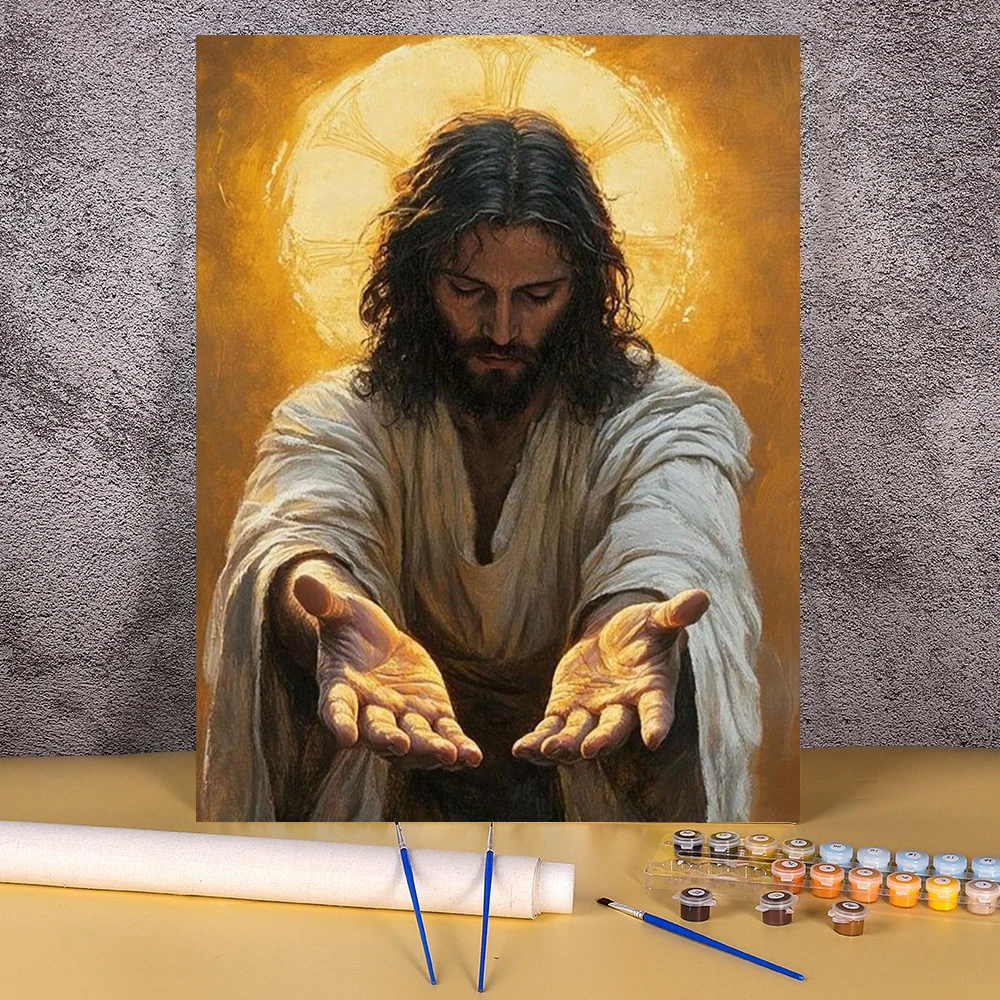 Painting By Acrylic Number Jesus Picture For Living Room Wall Decoration Handmade Oil Painting Crafts Digital Frameless Wall Art