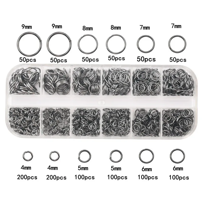 1100 Stück Flache Offene Biegeringe aus Eisen 4-9mm Schmuckzubehör-Materialien