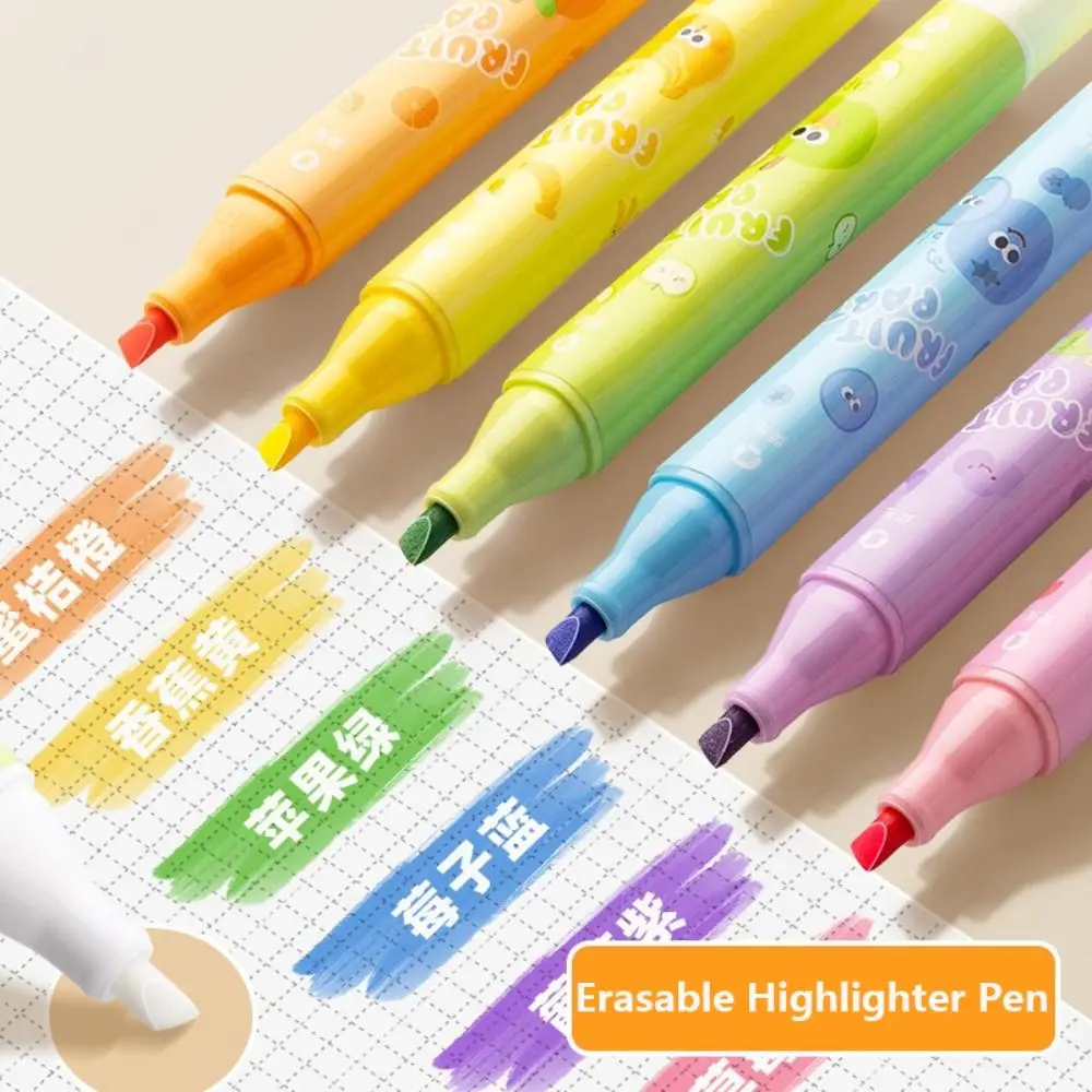 6PCS/Box Erasable Erasable Highlighter Pen Macaron Colored Eye Protection Fluorescent Pen Hand Account Pen School Office