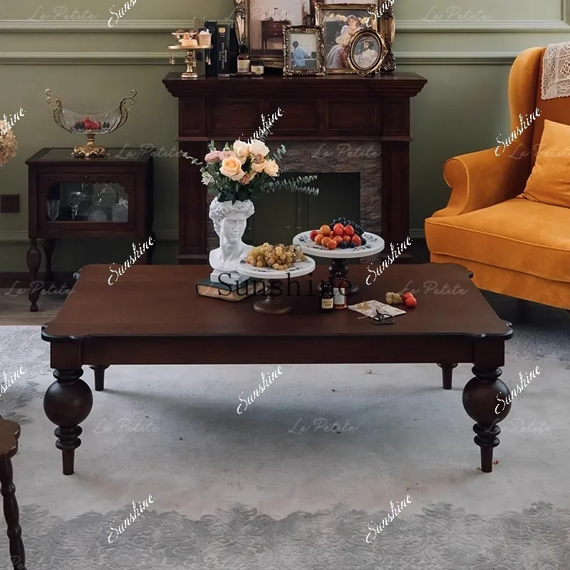 

Solid wood coffee table retro medieval cherry wood living room simple tea table sofa rectangular side tableP