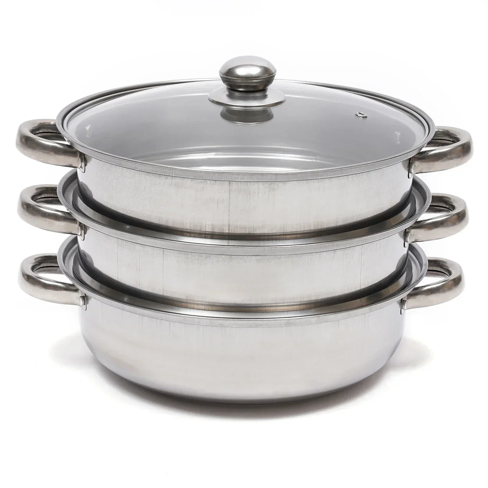 

Stainless Steel Steamer Soup Pot Set Kitchen Cookware Food Veg Steam Pan With Glass Lid Gas Stove Furnace Steamer