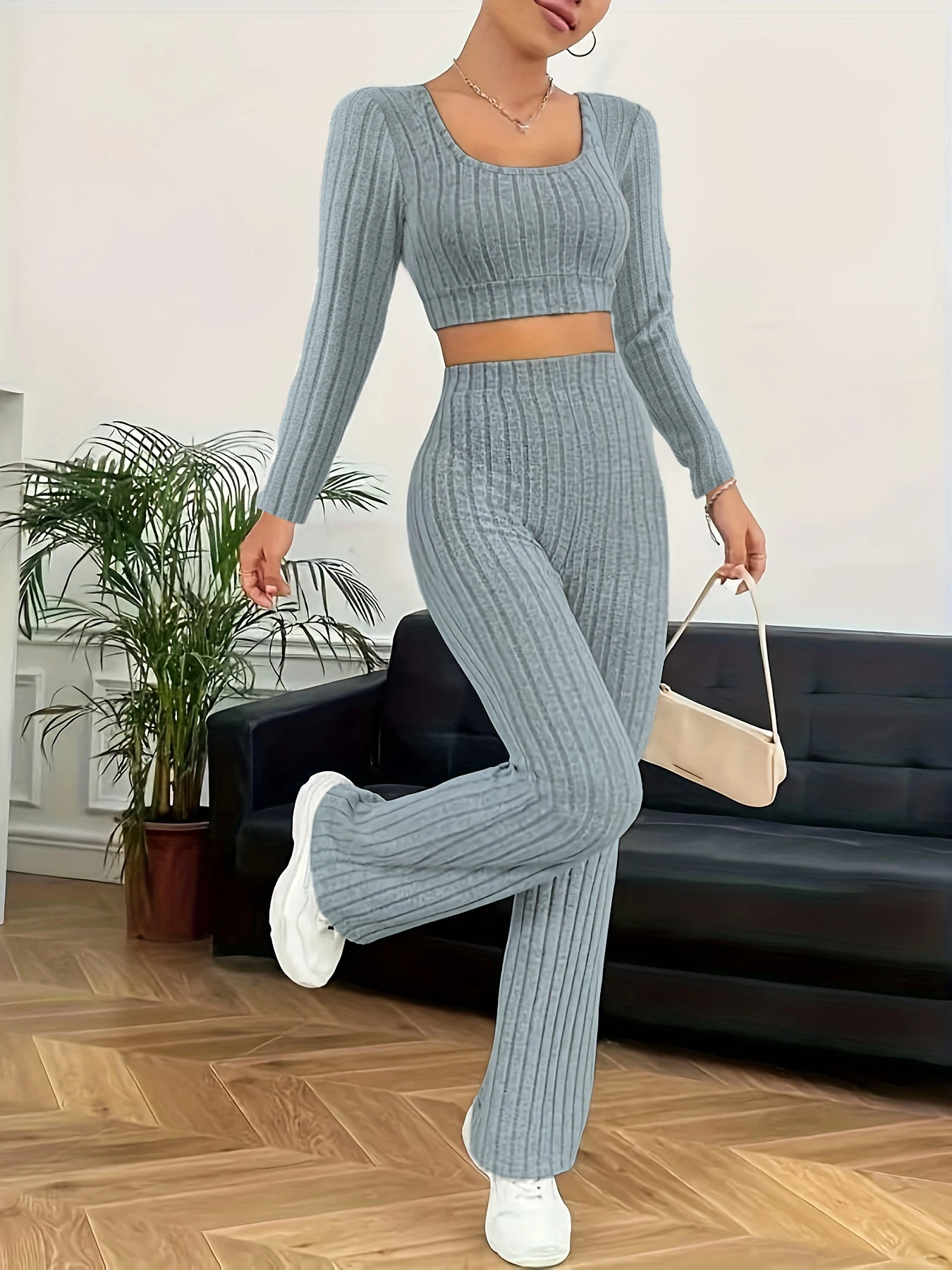 Women's Autumn and Winter Loungewear Set, Sporty Style, Slim Fit, Simple and Comfortable, Long-Sleeved, High-Waisted Pants, Flee 6