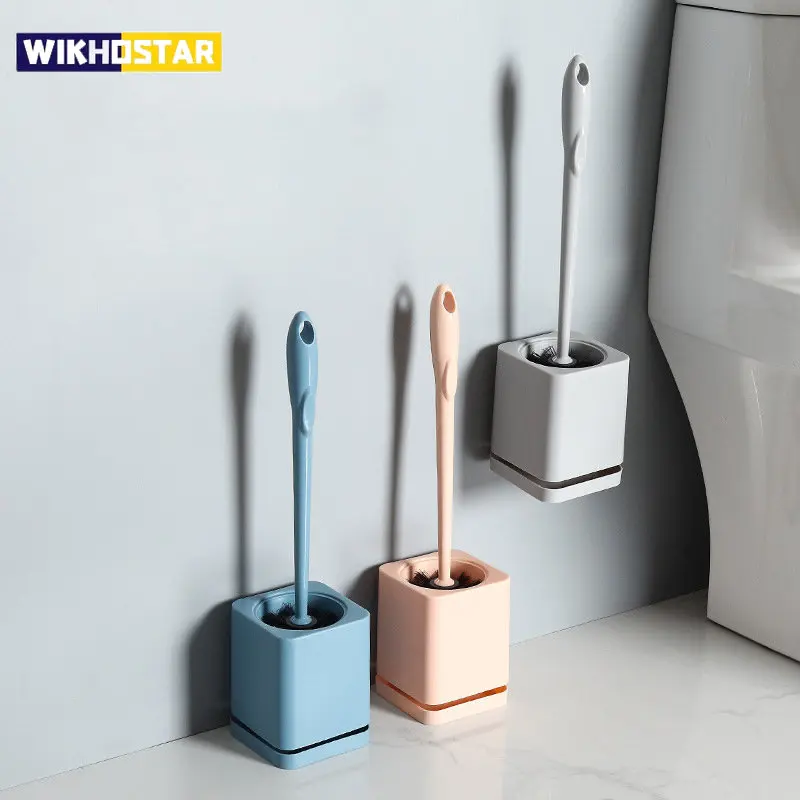 WIKHOSTAR Bristle Toilet Brush Wall-mounted Long Handled Toilet Brush Drying Holder for Bathroom Storage Bathroom Cleaning Brush