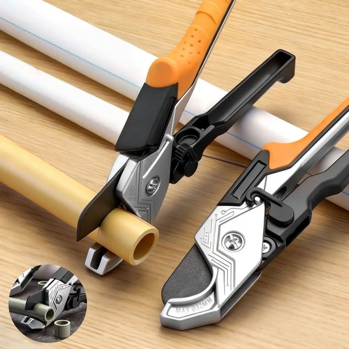 TINSOL 0-32mm Heavy Duty Pipe Cutter for PVC PPR PU PE Sharp SK5 Steel Blade Scissor Tube Cutter Manual Ratchet Plumbing Tool