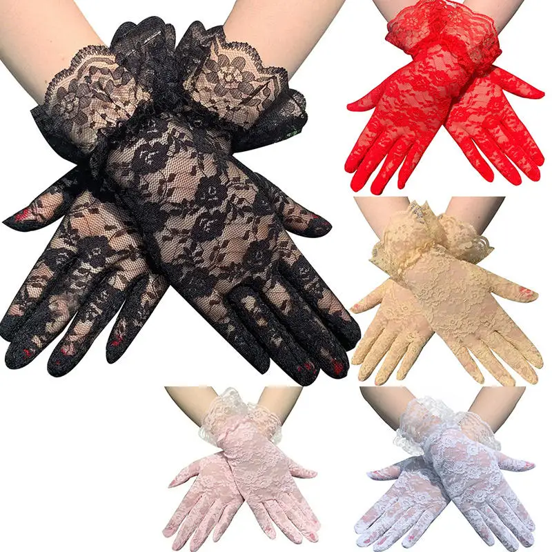 Women Sexy Lace Short Gloves Sunscreen Breathable Thin Soft Female Gloves multi-purpose Elegant Bride Gloves Full Finger Mittens