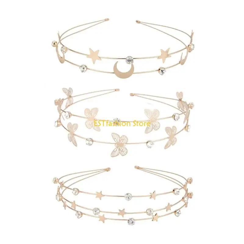 

Y5GC многослойная повязка на голову для девочек, бабочка, луна, звезда, блестящее украшение для волос со стразами