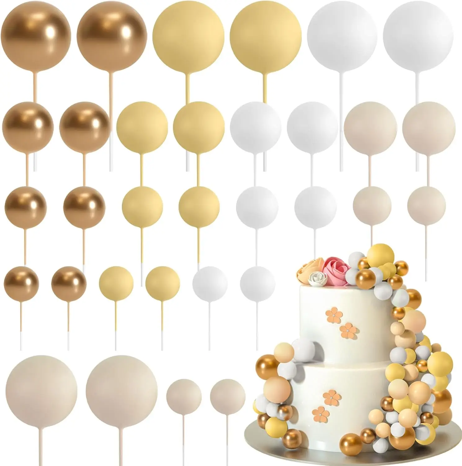32 Stück Weihnachtskugel-Kuchenaufsatz, Dekorationen, Schaumstoffkugeln, Kuchenaufsatz, Kugeln, Kuchendekorationen für Hochzeit, Party, Geburtstag – Detail 25