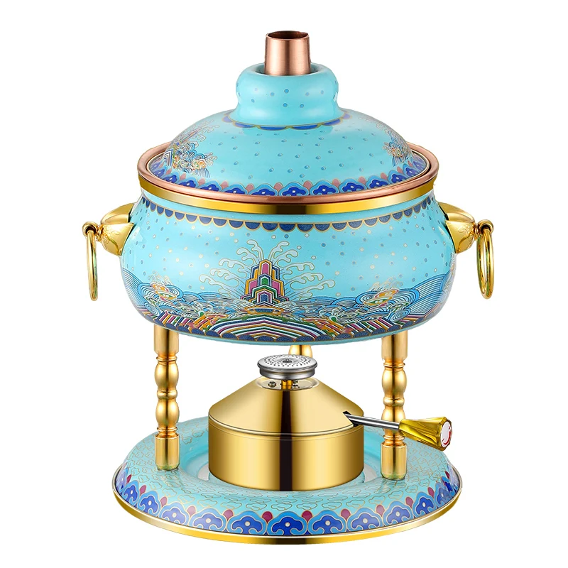 Enamel Color Inflatable Small Hot Pot Pure Copper Gas Stove Shabu Shabu Hot Pot Shabu Pot Cookware Old Beijing Hotpot Cookware view 4