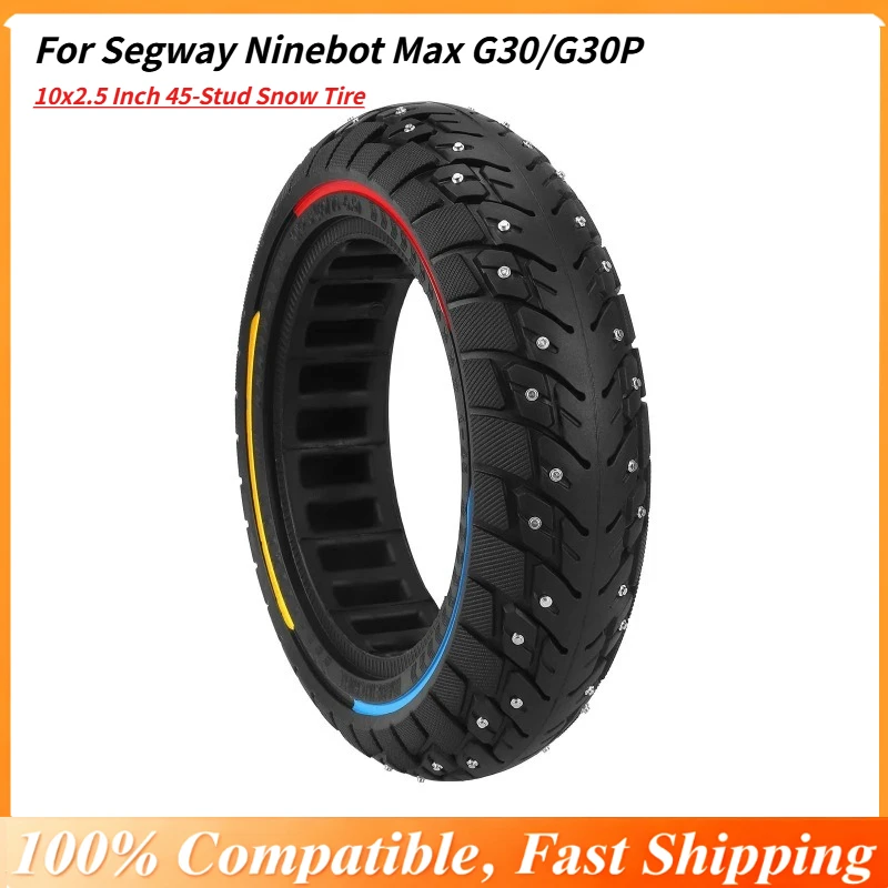 

10x2,5-дюймовая снегоочистительная шина с 45 степенями для Segway Ninebot Max G30/G30P, внедорожная шина Winter Ice с трехцветной линией, подходит для обода 60/70-6,5