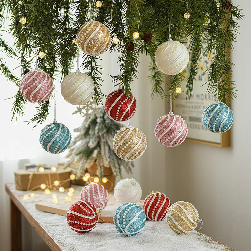 

5PCS Christmas Hanging Foam Balls Nordic 8CM Sequined Shiny Ball Pendant for Xmas Tree Wedding Party Decor New Year's Eve Gift