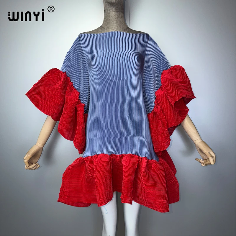 WINYI Women's Kawaii Africa Print Pleated Elastic Casual Top Summer Beach Cover-Up T-Shirt Evening Dress Fashionable Streetwear